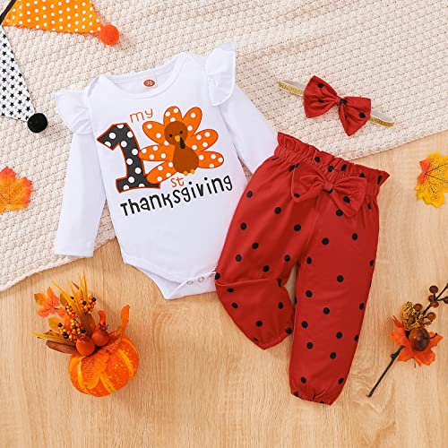 ODIMAME My First Thanksgiving Baby Girl Outfits 69 Months Infant Turkey Romper Cute Orange Bell Bottom Pants Headband 912 Months 90cm - Image 3