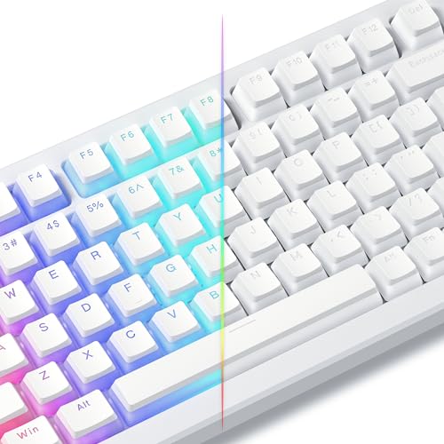 Womier Pudding Keycaps, White PBT Keycaps 60 65 75 100 Percent, 130 Keys Shine Through Key Cap OEM Profile for MX-stem Switches Keyboard-White - Image 1
