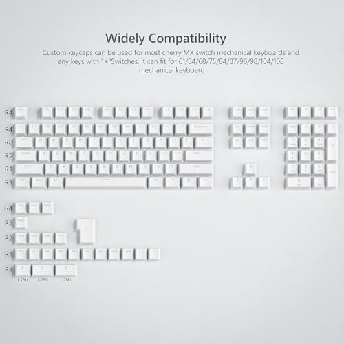 Womier Pudding Keycaps, White PBT Keycaps 60 65 75 100 Percent, 130 Keys Shine Through Key Cap OEM Profile for MX-stem Switches Keyboard-White - Image 5