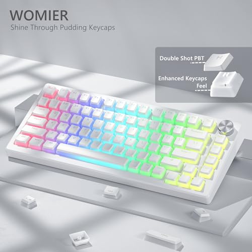 Womier Pudding Keycaps, White PBT Keycaps 60 65 75 100 Percent, 130 Keys Shine Through Key Cap OEM Profile for MX-stem Switches Keyboard-White - Image 3