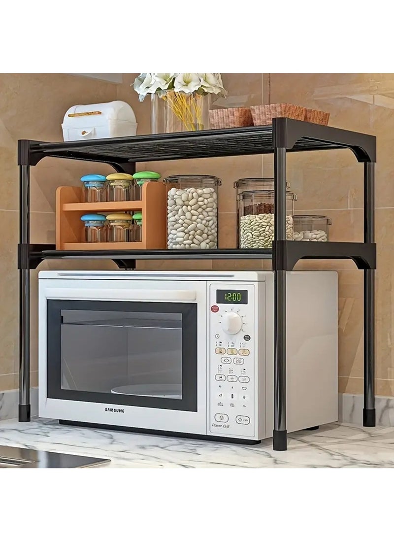 Hihonor - Cabinet Shelf Organizer Rack, Simplicity Kitchen Storage Rack, Household Double-layer Microwave Rack, Bathroom Storage Rack, Storage Organize Shelf, Black - Image 1