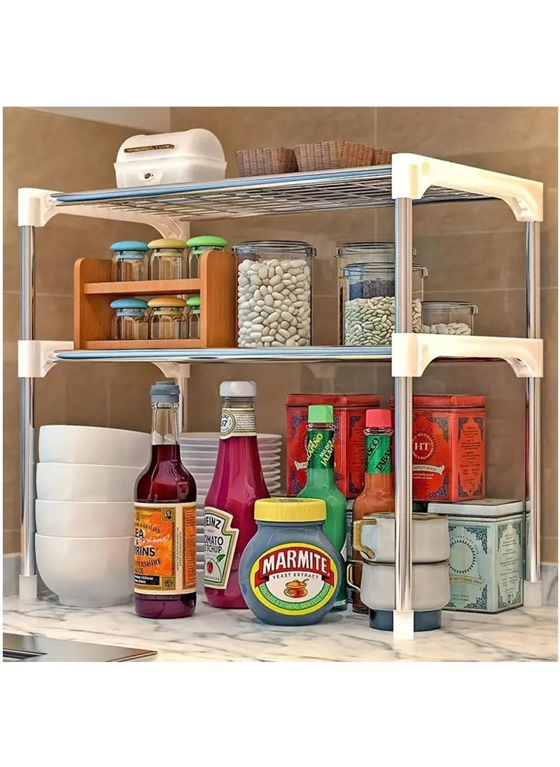 Hihonor - Cabinet Shelf Organizer Rack, Simplicity Kitchen Storage Rack, Household Double-layer Microwave Rack, Bathroom Storage Rack, Storage Organize Shelf, Black - Image 1
