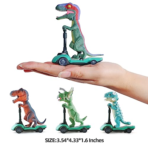 DINOBROS Dinosaur Scooter Toys Pull Back Cars Mini Finger Kick Scooters Boy Toy Age 3 4 5 6, Dino Gift Sets for Kids 4-Pack - Image 3