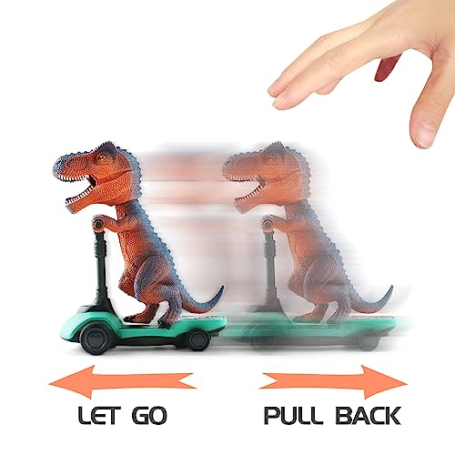 DINOBROS Dinosaur Scooter Toys Pull Back Cars Mini Finger Kick Scooters Boy Toy Age 3 4 5 6, Dino Gift Sets for Kids 4-Pack - Image 2