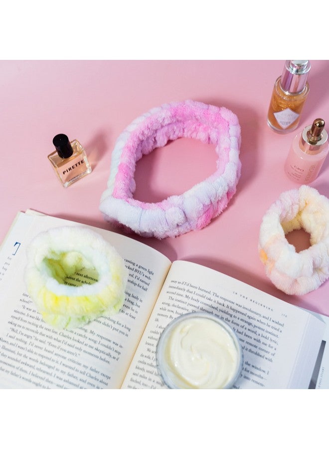 إسكدنيا Puffy Spa Headband And Wristbands For Face Washing Fuzzy Skincare Headbands For Women Soft Makeup Skin Care Hair Accessories For Girls Bubble Make Up Sleepover Supplies (Rainbow Tie Dye) - Image 5