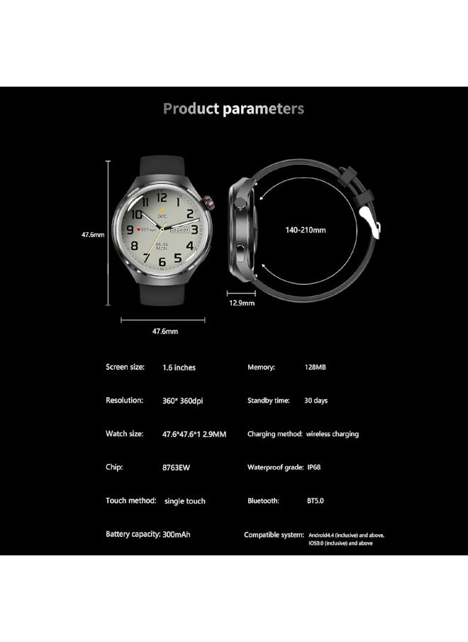 GT4 Pro Smart Watch for Men, Bluetooth Calling, NFC, HD Display, Heart Rate Monitor, Compass, IP68 Waterproof – Black