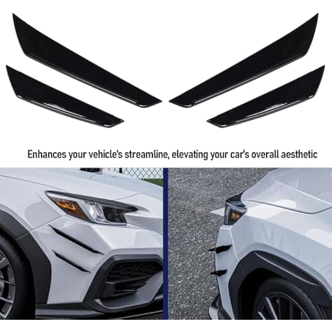 Luocute Front Bumper Lip Splitter Spoiler 4pcs, Accessories Air Chin Body Kit, Front Bumper Side Splitter Glossy Black Improve Streamline Decorative for STI VB 2022 Onwards - Image 3