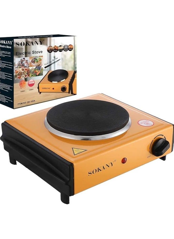 1000W Electric Hot Plate, Cast Iron, Temperature Control with Power Indicator Lights, Easy to Clean Hot Plate by Sokany SK-100A
