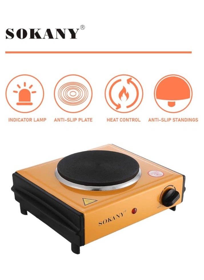 1000W Electric Hot Plate, Cast Iron, Temperature Control with Power Indicator Lights, Easy to Clean Hot Plate by Sokany SK-100A