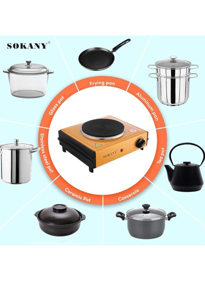 1000W Electric Hot Plate, Cast Iron, Temperature Control with Power Indicator Lights, Easy to Clean Hot Plate by Sokany SK-100A