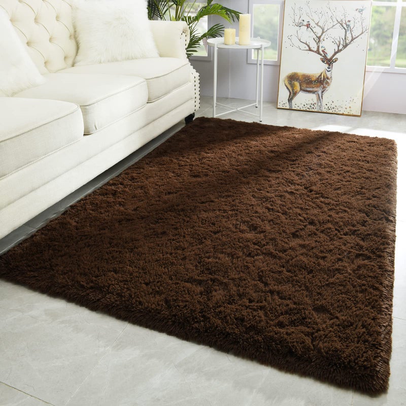 Merelax Modern Soft Fluffy Large Shaggy Rug for Bedroom Livingroom Dorm Kids Room Indoor Home Decorative NonSlip Plush Furry Fur Area Rugs Comfy Nursery Accent Floor Carpet 4x6 Brown