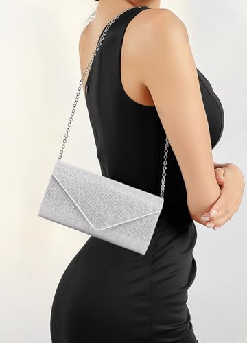 Naimo Dazzling Small Clutch Glitter Evening Bag Flap Envelope Handbag Cocktail Party Purse with Chain - Image 3