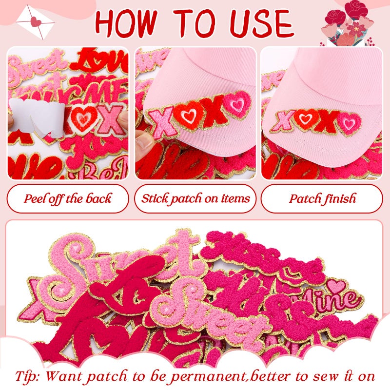 FOGWOWO 12 Pcs Valentines Patches Self Adhesive for Clothes Valentine's Day Love Patches Stick on Chenille Embroidered HUGME BeMine Sweet and Kissme Stickers for T-Shirt Jacket Hat Holiday Wedding Decor - Image 4