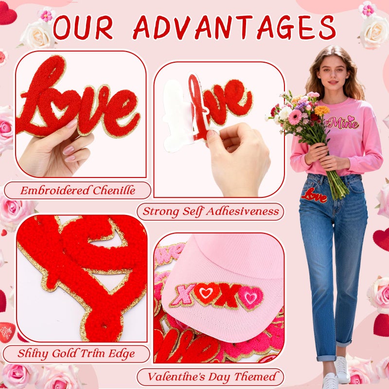 FOGWOWO 12 Pcs Valentines Patches Self Adhesive for Clothes Valentine's Day Love Patches Stick on Chenille Embroidered HUGME BeMine Sweet and Kissme Stickers for T-Shirt Jacket Hat Holiday Wedding Decor - Image 5