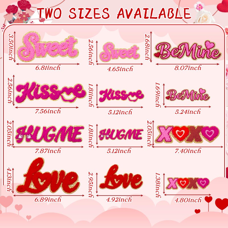 FOGWOWO 12 Pcs Valentines Patches Self Adhesive for Clothes Valentine's Day Love Patches Stick on Chenille Embroidered HUGME BeMine Sweet and Kissme Stickers for T-Shirt Jacket Hat Holiday Wedding Decor - Image 3