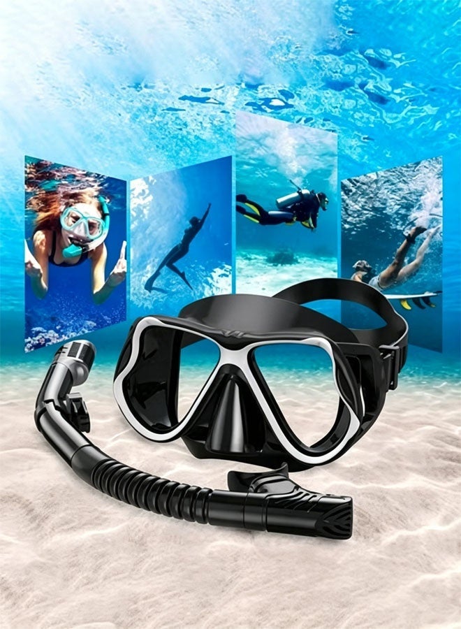 Arabest Adult Snorkeling Gear, Dry Snorkel Set,Scuba Mask,180° Panoramic Wide Field of ViewProfessional Snorkeling GearFree Breathing Snorkeling Mask (Black) - Image 1
