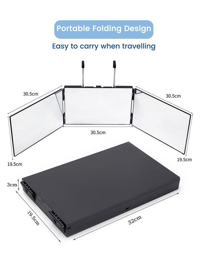 Golden - 3 Way Mirror with Led Lights,360° Hair Cutting Mirror Makeup Mirror Barber Mirror Tri-fold Mirror with Height Telescoping Hooks for Self Styling Wall-Mounted Shaving Mirror(Black) - Image 1