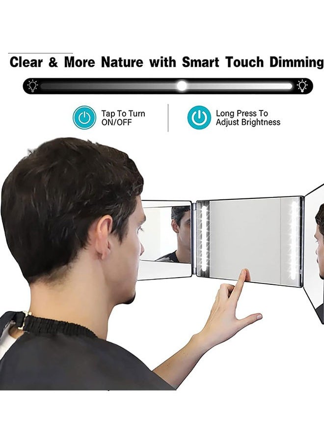 Golden - 3 Way Mirror with Led Lights,360° Hair Cutting Mirror Makeup Mirror Barber Mirror Tri-fold Mirror with Height Telescoping Hooks for Self Styling Wall-Mounted Shaving Mirror(Black) - Image 1