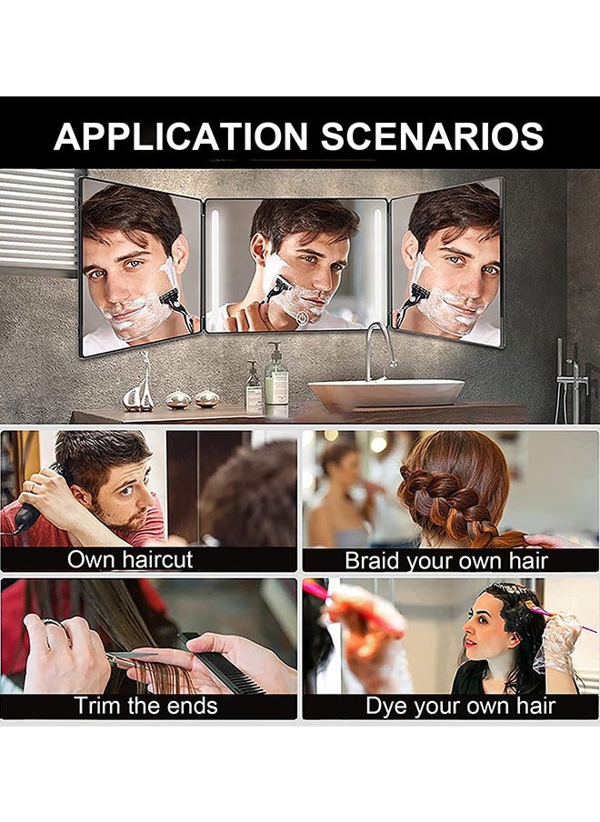 Golden - 3 Way Mirror with Led Lights,360° Hair Cutting Mirror Makeup Mirror Barber Mirror Tri-fold Mirror with Height Telescoping Hooks for Self Styling Wall-Mounted Shaving Mirror(Black) - Image 1