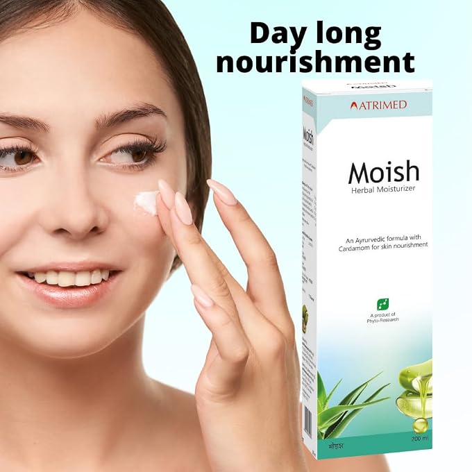 Atrimed Ayurvedic Moish Herbal Moisturizer Cream | Herbal Moisture for All Skin Types | With Aloe Vera, Cardamom & Yashti | 200 ml (Pack of 3) - Image 2