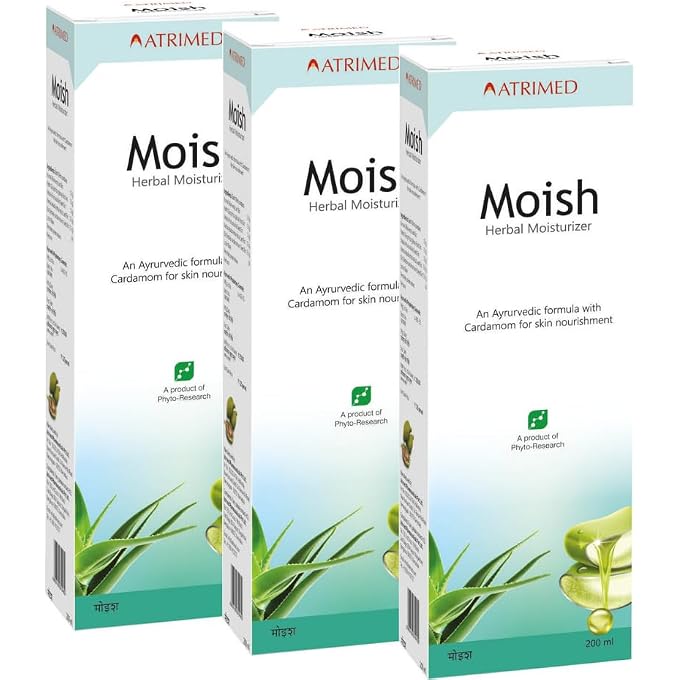 Atrimed Ayurvedic Moish Herbal Moisturizer Cream | Herbal Moisture for All Skin Types | With Aloe Vera, Cardamom & Yashti | 200 ml (Pack of 3) - Image 1