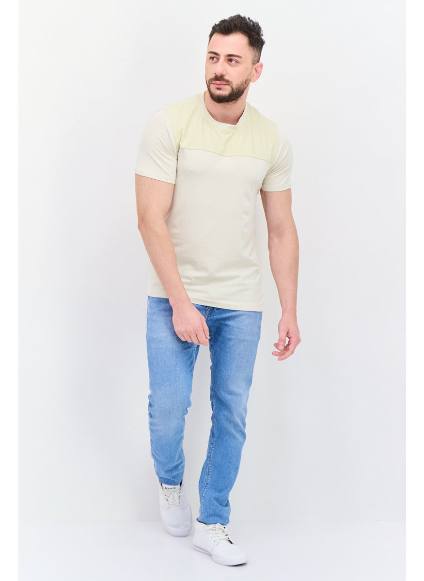 Kenneth Cole Men Crew Neck Short Sleeve Color Block T-Shirt, Beige  - Image 2
