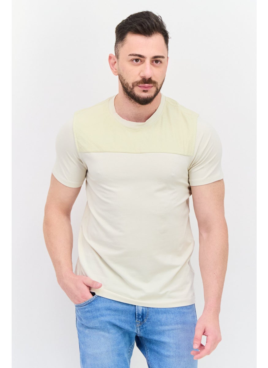 Kenneth Cole Men Crew Neck Short Sleeve Color Block T-Shirt, Beige  - Image 1