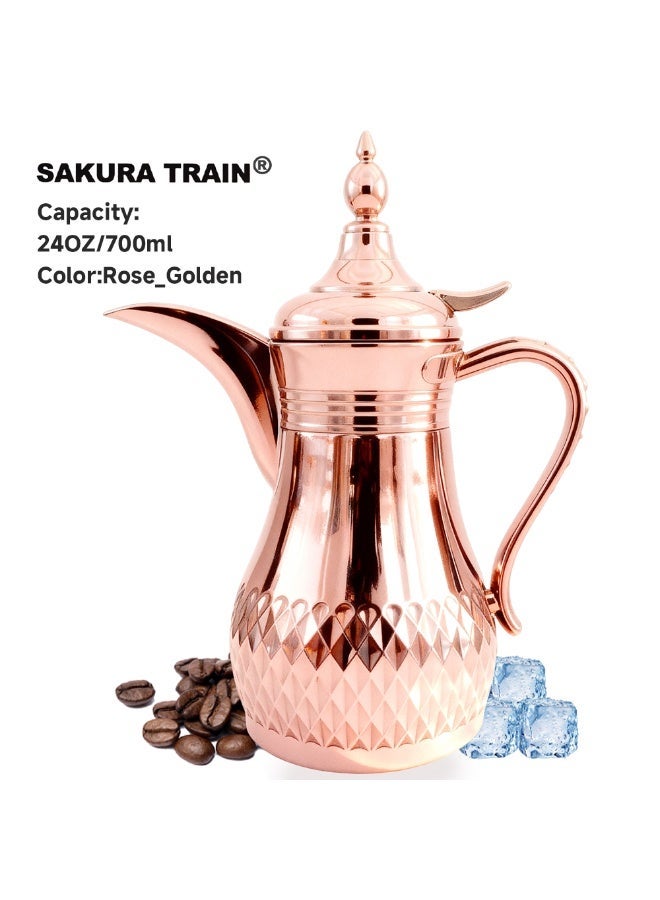Sakura Train Middle Eastern Arabic Turkey-Inspired Stainless Steel Coffee Pot Dallah Pot Coffee Maker, Double-Wall Insulated Coffee Pot With Lid And Hand, Multiple Colors And Capacities Available for Women, Men, Guests, Best Gift idea, Kitchen Drinking Décor - Image 1
