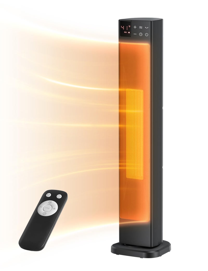 PELONIS 30â€ Ceramic Tower Space Heater with Adjustable Thermostat for Large Room, 75Â° Oscillation, Remote Control & 12H Timer, Tip-Over Switch & Overheating Protection, 1500W, PHF15RSAPH30, Black - Image 4