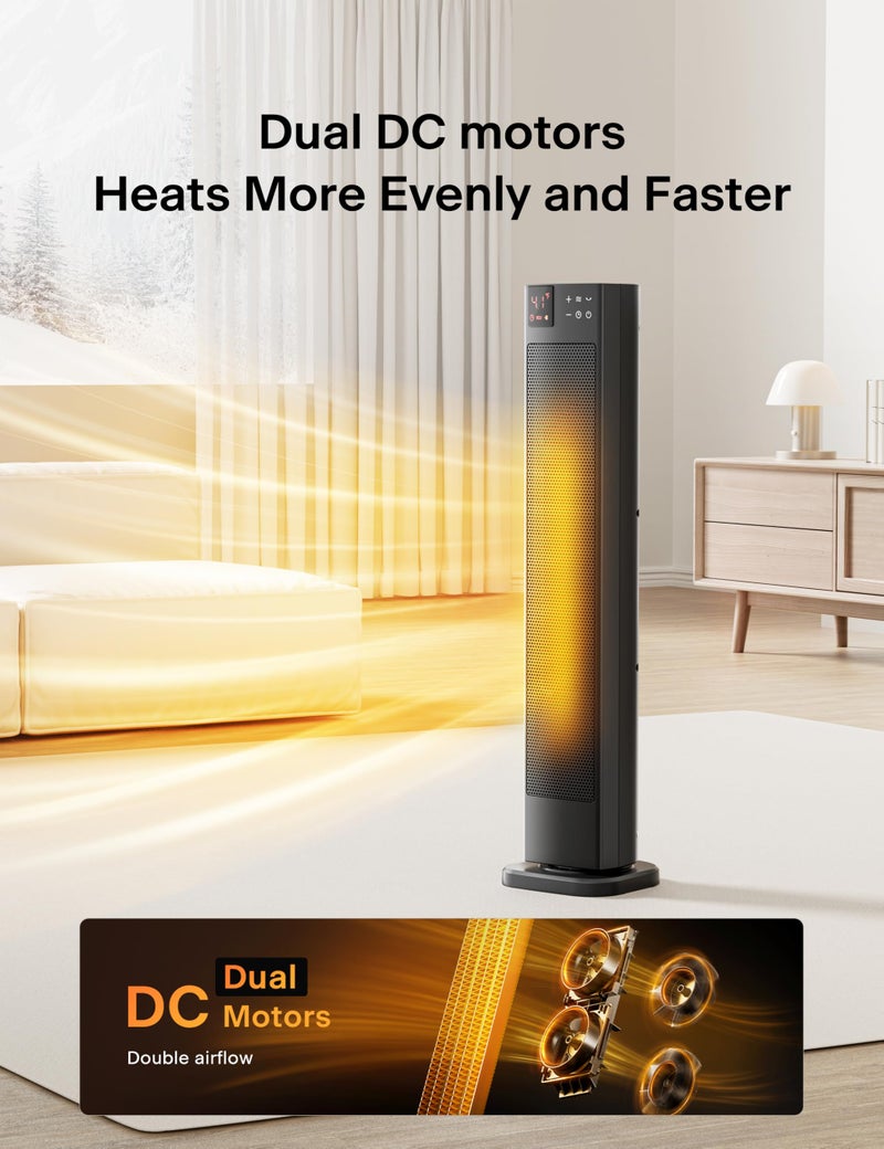 PELONIS 30â€ Ceramic Tower Space Heater with Adjustable Thermostat for Large Room, 75Â° Oscillation, Remote Control & 12H Timer, Tip-Over Switch & Overheating Protection, 1500W, PHF15RSAPH30, Black - Image 3