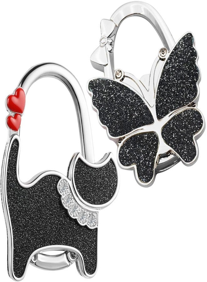 KUNHEHO Purse Hook for Table Butterfly and Cat Design Foldable Handbag Hanger Folding Holder(Black) - Image 1
