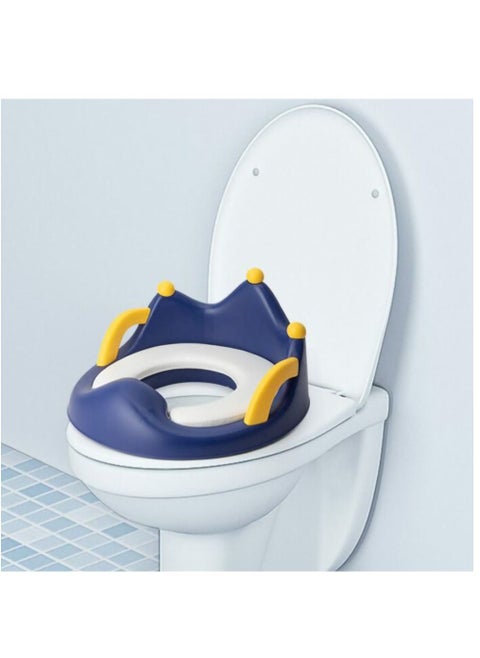 Baby Potty Training Seat, Children's Toilet Seat with Soft PU Cushion Handles, Anti-slip Infants Potty Trainer for Round Oval Toilets (Blue)