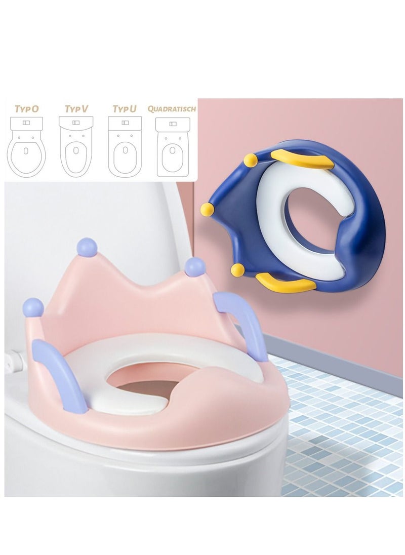 Baby Potty Training Seat, Children's Toilet Seat with Soft PU Cushion Handles, Anti-slip Infants Potty Trainer for Round Oval Toilets (Blue)