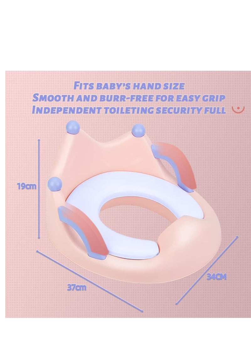 Baby Potty Training Seat, Children's Toilet Seat with Soft PU Cushion Handles, Anti-slip Infants Potty Trainer for Round Oval Toilets (Blue)