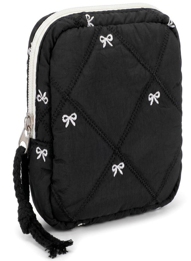 Amaxiu Portable Period Bags for Women, Cute Bow Sanitary Napkin Storage Bag, Period Bag Quilted Tampon Pouch for Purse(Black - Image 1