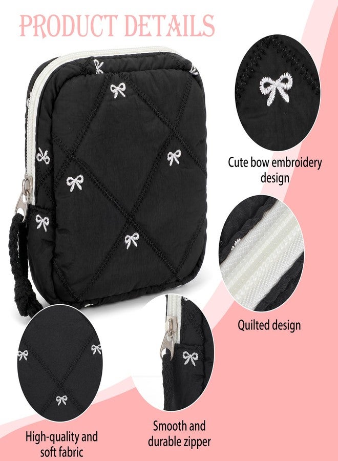 Amaxiu Portable Period Bags for Women, Cute Bow Sanitary Napkin Storage Bag, Period Bag Quilted Tampon Pouch for Purse(Black - Image 5