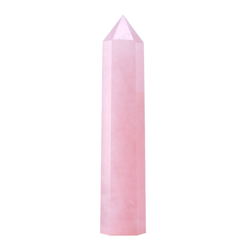 Apengshi Large Rose Quartz Natural Healing Crystal Tower 5963 6 Faceted Single Point Love Energy Charger Crystal Wand Stone Meditation Home Decor Collection Gift