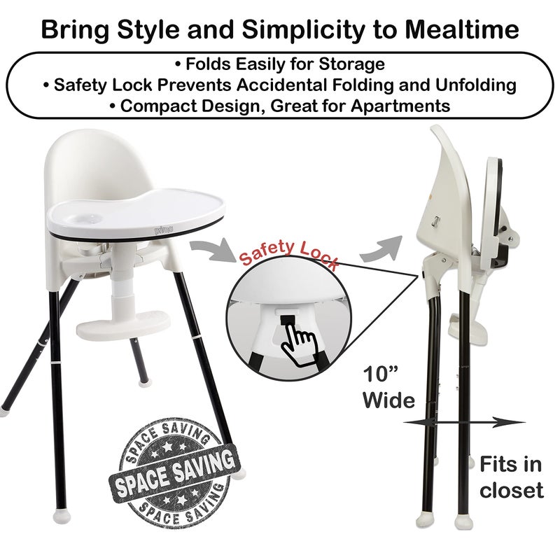 PRIMO كرسي طعام قابل للتحويل من بريمو كوزي توت ديلوكس - كرسي محمول قابل للطي للأطفال - مناسب للسفر، صينية قابلة للإزالة وسهلة التنظيف، أسود/أبيض، 22"x21"x33.5" - Image 4
