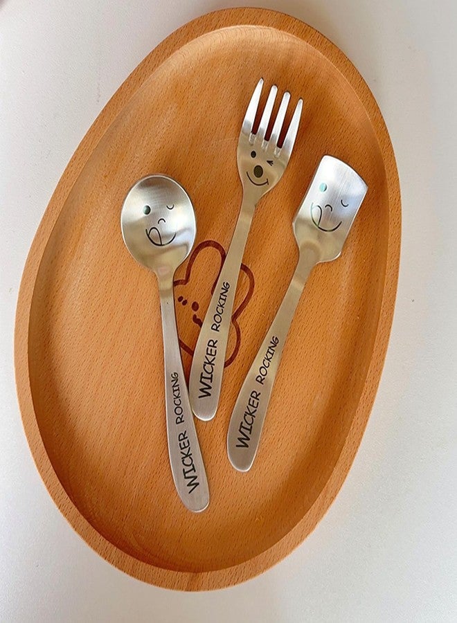 Leeonz 304 Stainless Steel Spoon, Toddler Utensils, High-Looking Ins Style Smiling Face Tableware Set, Household Cute Children's Rice Spoon, Smiling Round Spoon (Set of 3, Silver) - Image 2