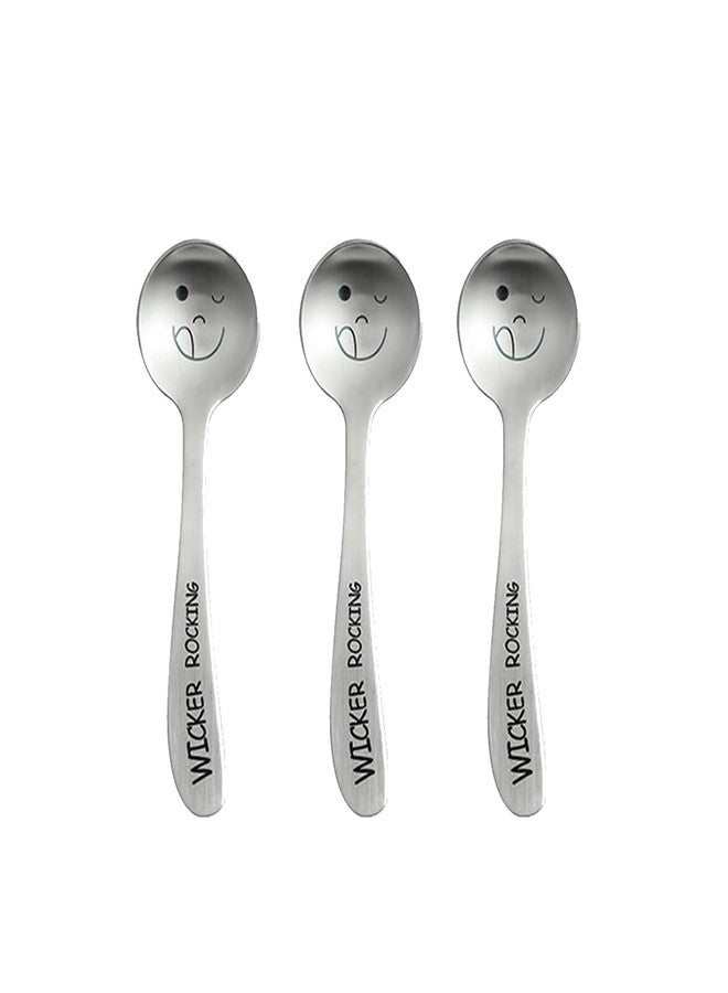 Leeonz 304 Stainless Steel Spoon, Toddler Utensils, High-Looking Ins Style Smiling Face Tableware Set, Household Cute Children's Rice Spoon, Smiling Round Spoon (Set of 3, Silver) - Image 1