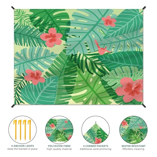 DPWCVM Beach Blanket Waterproof Sandproof Large Beach Mat 83 X 106 for 35 Adults Sand Free Mat Quick DryingLightweight Durable with 4 Stakes 4 Corner Pockets for Beach Camping Green - Image 3
