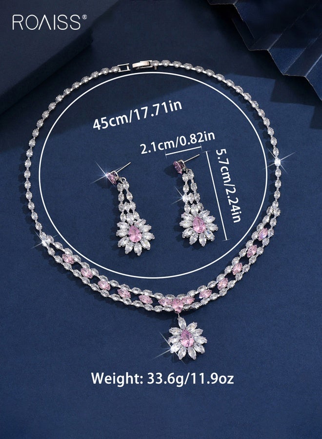 roaiss Niche Design Pink Necklace for Women Bridal Banquet Wedding Dress Accessories Set with Earrings Zircon Ladies Jewelry Gift for Bride - Image 5