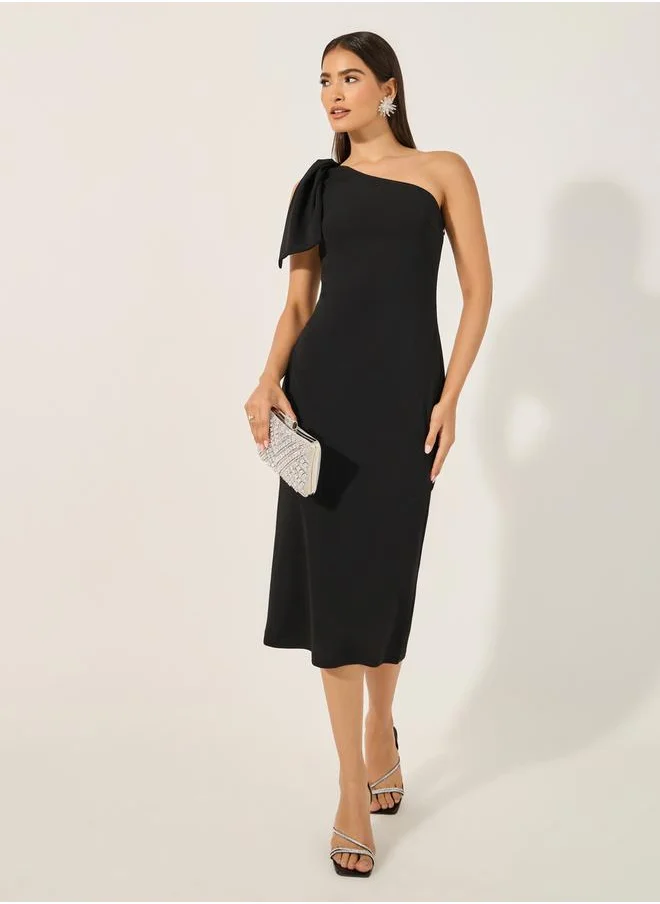 ستايلي Plain Bow Detail Sleeveless Sheath Midi Dress