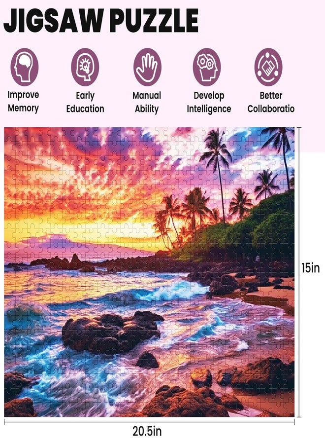 Edsjegn 500 Piece Beach Puzzle for Adults-Sunset Puzzle | Recycled Cardboar Jigsaw Puzzles 500 Pieces | Challenging Family Activity Great Gift Idea for Family Friends | Difficult Puzzles Size 20.5 x 15 inches - Image 3