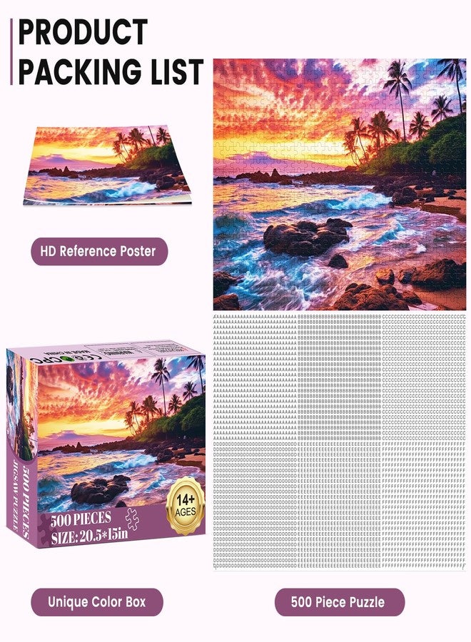 Edsjegn 500 Piece Beach Puzzle for Adults-Sunset Puzzle | Recycled Cardboar Jigsaw Puzzles 500 Pieces | Challenging Family Activity Great Gift Idea for Family Friends | Difficult Puzzles Size 20.5 x 15 inches - Image 5