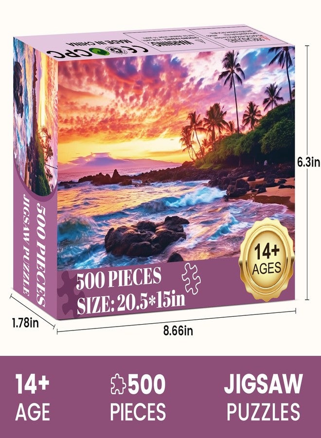 Edsjegn 500 Piece Beach Puzzle for Adults-Sunset Puzzle | Recycled Cardboar Jigsaw Puzzles 500 Pieces | Challenging Family Activity Great Gift Idea for Family Friends | Difficult Puzzles Size 20.5 x 15 inches - Image 2