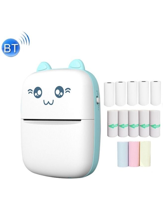 طابعة حرارية صغيرة بلوتوث لاسلكية C9 مع 5 ورقات و5 ملصقات و3 أوراق ملونة (زرقاء) - Image 1