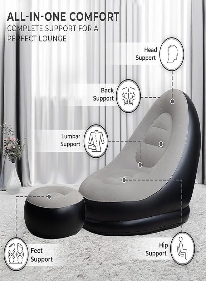 FLUZOV Inflatable Lounge Sofa with Ottoman - Comfortable & Portable Air Sofa for Home, Office, and Outdoor Relaxation - Image 3