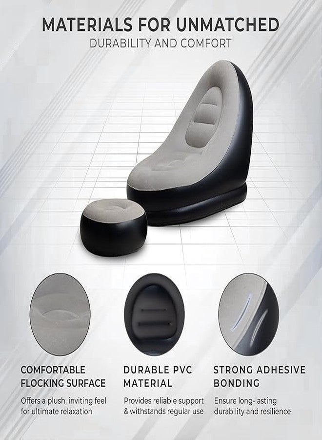 FLUZOV Inflatable Lounge Sofa with Ottoman - Comfortable & Portable Air Sofa for Home, Office, and Outdoor Relaxation - Image 4