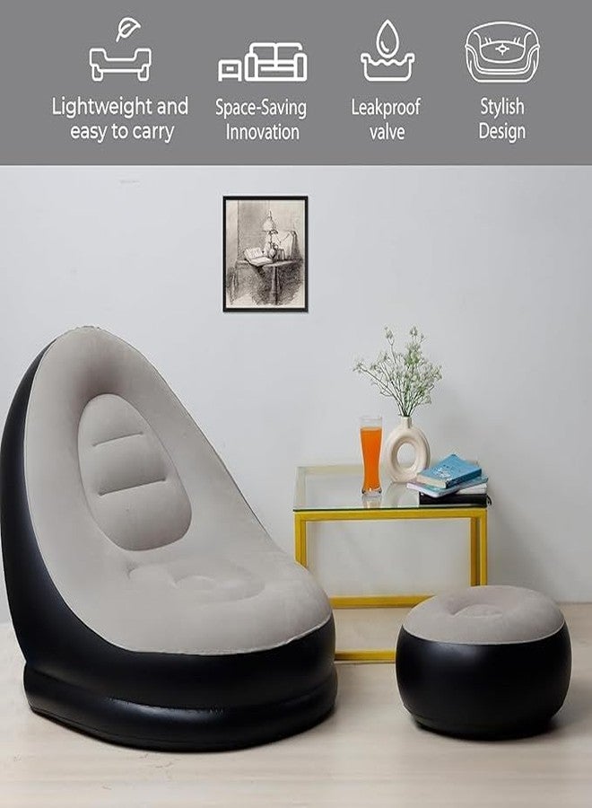 FLUZOV Inflatable Lounge Sofa with Ottoman - Comfortable & Portable Air Sofa for Home, Office, and Outdoor Relaxation - Image 5
